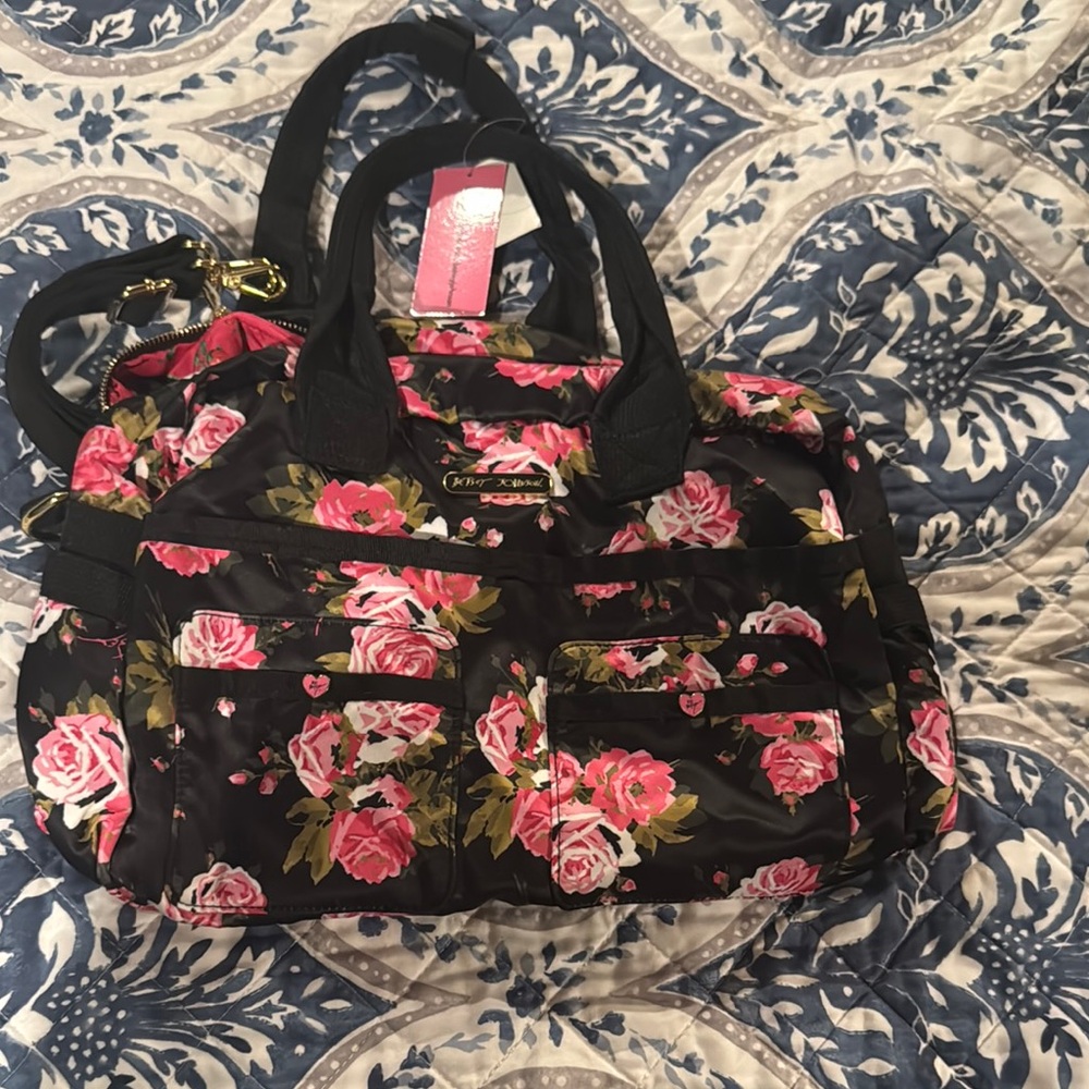 Victoria's Secret Floral Tote Bag - Black and Pink